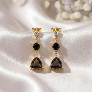 Premium Trillion Cut Smoky Quartz <b>Earrings</b> With Round Drop Dangle Handmade 925 Sterling Silver Elegant <b>Fine</b> Gemstone <b>Earrings</b> - Product Image 3