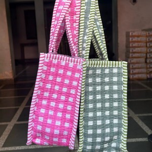 Handmade Block Print <b>Quilted</b> <b>Tote</b> <b>Bag</b> Eco-Friendly Floral Cotton Lightweight with Handy Pocket for Summer Winter Beach Shopping - Product Image 6