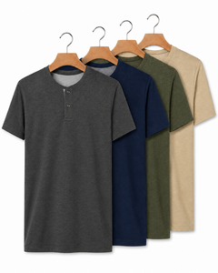 เสื้อยืดเฮนลีย์พิมพ์ลายดิจิทัลผ้าฝ้าย 100% น้ำหนัก 180 GSM สำหรับผู้ชาย แขนสั้น กระดุม 3 เม็ด ระบายอากาศได้ดี สวมใส่สบาย ทรงปกติ - Product Image 2