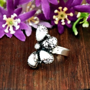 Bague Statement en Turquoise Cheval Sauvage, Argent Sterling 925, Motif Floral, Style Bohème Sud-ouest, Bijoux Fins - Product Image 2