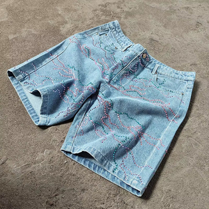 Short en jean pour homme, nouvelle collection, tailles adultes, vente en gros, logo personnalisé, short en jean avec strass pour homme, idéal pour le sport - Product Image 4