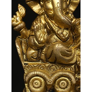 Fait à la main 3 pouces en laiton seigneur Ganesha idole sur souris Chariot petite Sculpture pour les cadeaux fabriqués en Inde - Product Image 2