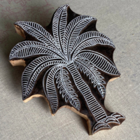 Stempel Kayu Ukiran Tangan Bentuk Pohon Palem |   Kain Tekstil India, Kertas, Cap Tangan
