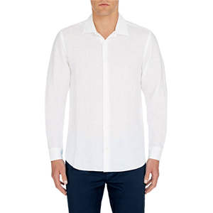 Chemise décontractée pour homme en lin et coton satiné tricoté respirant, anti-plis, à col rabattu, manches longues, boutonnage simple, couleur unie, idéale pour l'été - Product Image 5