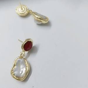 Pendientes de Rubí Teñido en Plata de Ley 925 con Baño de Oro de 18K, Elegantes Pendientes Colgantes con Piedras Preciosas para Mujer, 3.5 CM, para Fiestas - Product Image 2