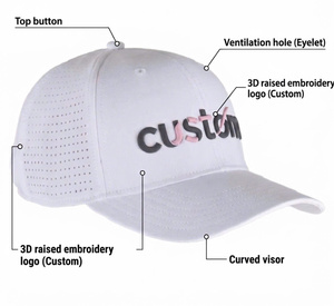 Casquette de golf vietnamienne OEM OED à visière plate, 6 panneaux, avec broderie 3D, logo personnalisé, en tissu coton, fermeture Velcro, style streetwear, usage quotidien - Product Image 3