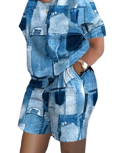 กําหนดเอง 2 ชิ้นพิมพ์เสื้อยืดฤดูร้อนแขนสั้นและกางเกงขาสั้นชุดผู้หญิงเสื้อกีฬาลําลอง - Product Image 1