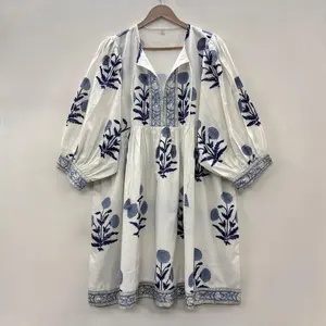 Robe mini en coton écologique à imprimé floral fait main, style Kyra, bohème, pour femme de bureau, formelle - Product Image 2