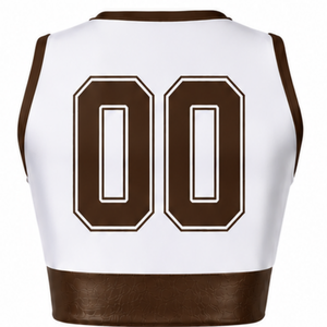 <b>White</b> Brown Sublimated <b>Sleeveless</b> Cheerleading Jersey Team Athletic Sportswear Training Performance Competition <b>Top</b> Uniform - Product Image 2