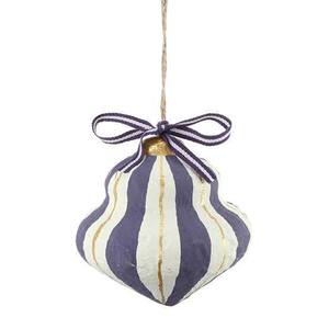 Ornement de Noël vintage fait main en papier mâché, forme boule, rayé violet, blanc et or, décoration suspendue pour arbre, non toxique, écologique - Product Image 5