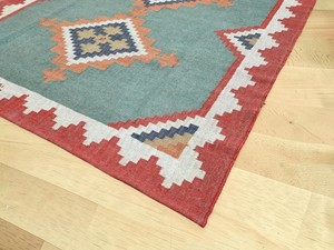 Alfombra Kilim Hecha a Mano con Patrón Geométrico, Tejido Plano de Lana y Acrílico, Rectangular, para Sala de Estar, con Base Antideslizante de Goma - Product Image 3