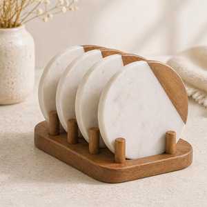 Elegant Natural Stone And Wooden <b>Coaster</b> Set Stylish <b>Drink</b> <b>Coasters</b> <b>for</b> Wine Glass Coffee Cup Protection - Product Image 2