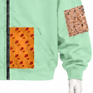 Sweat à capuche zippé vert menthe en patchwork, coupe oversize, avec patchs imprimés, style streetwear décontracté - Product Image 5