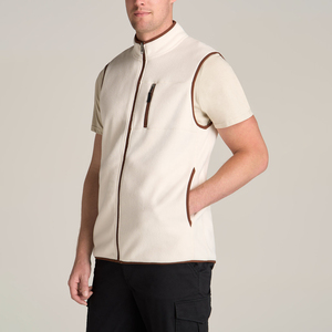 Chaleco polar personalizado para hombre, color crema, con ribete de cuero, cuello alto, cremallera y bolsillos, sin mangas, ¡superventas! - Product Image 4