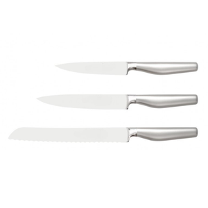 Ensemble de 5 couteaux de cuisine en acier inoxydable avec lames tranchantes, manches métalliques confortables, bloc de rangement en bois - Product Image 5