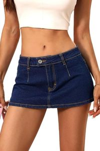 Mini-jupe en jean taille haute, couleur unie, délavée, coupe trapèze décontractée pour femme, taille standard, style été - Product Image 2