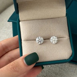 6 Carat Round Brilliant Lab Grown Diamond Stud <b>Earrings</b> 14k/18K White <b>Gold</b> Push <b>Back</b> Screw <b>Backs</b> Dainty Trendy IGI Certified - Product Image 4