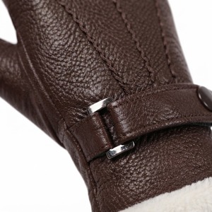 Gants de conduite en cuir véritable pour hommes, gants chauds d'hiver pour écran tactile, en cuir de mouton souple, faits à la main, pour la conduite de moto - Product Image 5