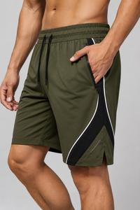 Pantalones Cortos Deportivos Casuales de Lona Verde Oliva para Hombre con Rayas Laterales, Cierre con Cordón, Secado Rápido, Teñido Liso, Corte Bermuda, MOQ Bajo - Product Image 5