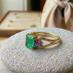 <b>Statement</b> Green Onyx <b>Ring</b> Octagon Cut Multi Stone Jewelry 925 Silver 18K Gold Plated Wedding Wear Gift for Her - Product Image 1