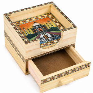 Wooden Tea <b>Coaster</b> Set with Storage Drawer Handcrafted <b>Drink</b> <b>Coasters</b> Table Decor Gift Set Wholesale - Product Image 2