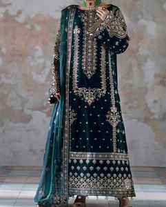 Traje de Fiesta Tradicional Pakistaní de Terciopelo de Alta Calidad para Mujer, Shalwar Kameez de 3 Piezas, MOQ Bajo 2026 - Product Image 6