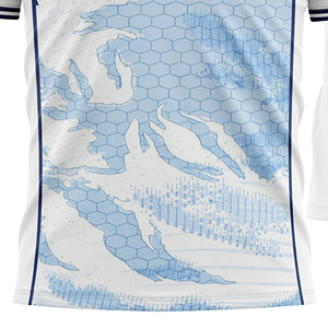 Custom Sublimated Unisex Soccer Jersey Crew Neck Short Sleeve Lightweight White Blue Geometric Print Moisture Wicking <b>Polyester</b> - Product Image 3
