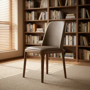 Chaise de salle à manger moderne en tissu marron avec dossier rembourré, structure en bois massif pour restaurant, café, cuisine et usage domestique - Product Image 3