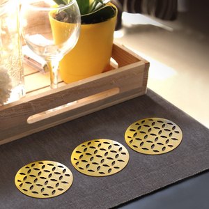 High End Laser <b>Cut</b> Gold Finished Metal Coasters For Events Bars Premium Interiors Bar Counters And Hotels Wholesale From India - Product Image 4