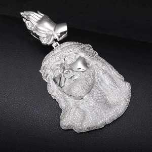 Collier pendentif plaqué argent avec breloque mains en prière incrustée de résine, chaîne à maillons, style hip-hop, unisexe, cadeau, bijoux de mode - Product Image 2