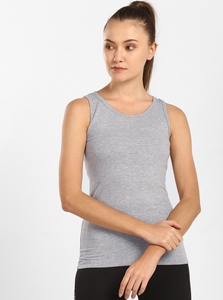 Camiseta sin mangas de algodón gris para mujer, cuello redondo, informal, transpirable, de punto, color liso, chaleco deportivo, longitud regular - Product Image 3