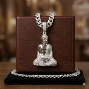 Colgante de Plata de Ley 925 con Moissanita y Diamantes, Diseño de Buda, Estilo Hip Hop Religioso Premium, Joyería Personalizada para Hombre - Product Image 4