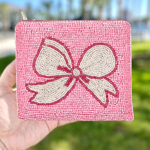 Monedero Mini de Lona Bordado a Mano con Cuentas, Bolsa con Cremallera Personalizada, Correa de Cadena Desmontable, Diseño de Lazo, Monedero con Cuentas Unisex - Product Image 2