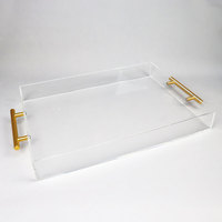 Vente en gros, grand plateau rectangulaire carré transparent en lucite, plateau octogonal de service en acrylique transparent avec poignée