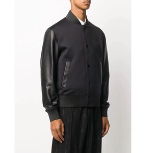 Chaqueta Bomber de Cuero PU Negra para Hombre, Cuello Alto, Cierre de Botones, Corte Regular Informal, para Otoño, Color Sólido - Product Image 1