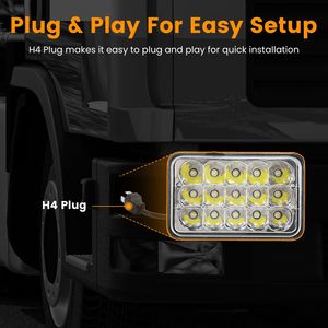 Fari LED 4x6 pollici con luce bianca abbagliante/anabbagliante per veicoli, attacco H4, adattatore da H4 a 3 pin, impermeabili IP68 - Product Image 5