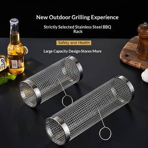 Stainless Steel Grill Cage Rolling Grill Mesh Tube Thickened Outdoor Camping Portable Tool Vegetable Grill Cage Stall - Product Image 2