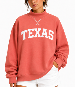 Sudadera Casual Oversize de Mujer con Cuello Simulado, Aplicación de Logotipo Frontal de Texas y Hombros Caídos, Manga Larga, Venta al por Mayor en Texas - Product Image 4