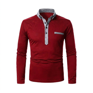 Polo à manches longues en tricot pour homme, couleur unie, design décontracté à boutons, bleu foncé - Product Image 3