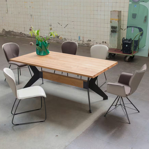 Table à manger moderne et élégante en bois d'acacia massif pour 6 personnes avec pieds en métal, pliable, pour la maison, le bureau, la cuisine, style farmhouse - Product Image 4