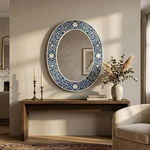 Luxury Handcrafted Geometric Bone Inlay <b>Wall</b> <b>Mirror</b> <b>Rectangular</b> Large Entryway <b>Mirror</b> Modern Artisan Vanity <b>Mirror</b> Frame - Product Image 1