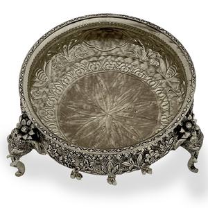 Bol d'éléphant décoratif en métal plaqué argent fait à la main bol d'urli de conception traditionnelle pour la décoration et le cadeau - Product Image 1