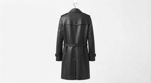 <b>Men's</b> Genuine Leather Trench Coat <b>Double</b> <b>Breasted</b> Knee Length Waterproof Winter <b>Overcoat</b> Turn-Down Collar Belted Outerwear 220g - Product Image 3