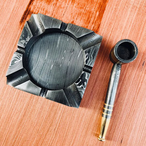 Decorative Damascus Steel <b>Ashtray</b> Unique Layered Pattern Heavy Duty Metal <b>Ashtray</b> for Tabletop Use and Gifting - Product Image 3