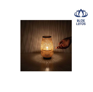 Blue <b>Lotus</b> Rattan Bell Shade LED Pendant Light with Gold Finish Sensor Control 3-Year Warranty-Large Mounted Ceiling <b>Lamp</b> - Product Image 1