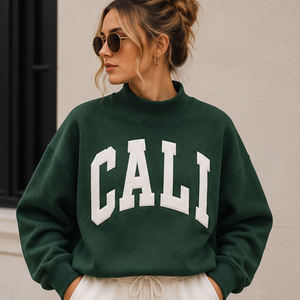 Buffalo Wholesale <b>Mock</b> <b>Neck</b> Crew <b>Neck</b> Cotton Fleece Pullover Women Ladies Unisex College University Chenille Letter Applique - Product Image 4