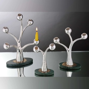 <b>Silver</b> Tree <b>Candlestick</b> Holder Marble Base Modern Sculptural Accent Decor - Product Image 1