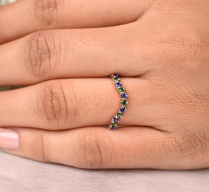 Anillo de Eternidad de 2 mm con Esmeralda Verde Natural y Zafiro Azul, Plata de Ley 925 Chapada en Oro, Joyería de Boda con Piedras Preciosas Coloridas - Product Image 2