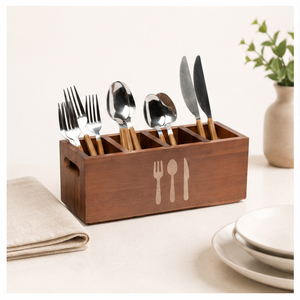 Premium Wood Silverware Caddy For Countertop 3 Compartment Detachable <b>Kitchen</b> Utensil Holder & Flatware Organizer <b>Storage</b> <b>Rack</b> - Product Image 2