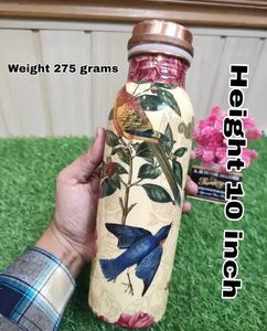 Eco Friendly Pure Copper Water <b>Bottle</b> Ayurvedic Copper Vessel with Artistic Floral Bird Pattern for Healthy <b>Drinking</b> - Product Image 5